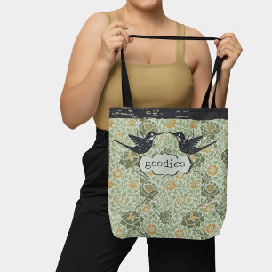 William Morris Style Floral Distressed Hummingbird Tote Bag
