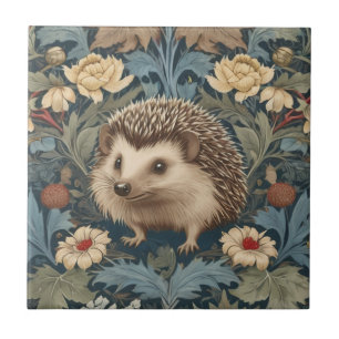 William Morris style Hedgehog Traditional Flowers Tile