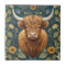 William Morris style Highland Cow Yellow Sunflower
