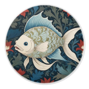 William Morris style L Fish Underwater Sea Ocean Ceramic Knob