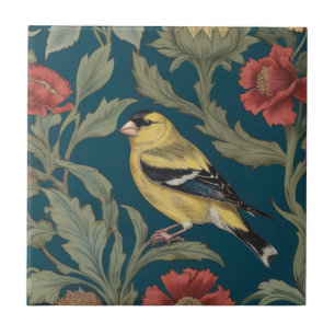 William Morris style Left American Goldfinch Bird Tile