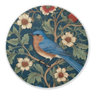 William Morris style Left facing Bluebird Bird Ceramic Knob