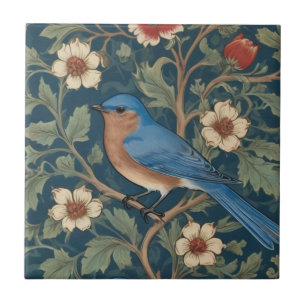 William Morris style Left facing Bluebird Bird Tile