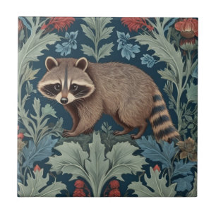 William Morris style Left Facing Racoon Tile