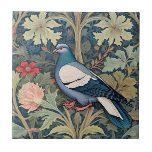 William Morris style Left Floral Pigeon Bird Tile