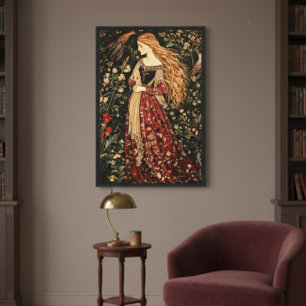 William Morris Style Mediaeval Lady Cottage Core Canvas Print
