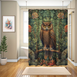 William Morris Style, Owl On A Branch  Shower Curtain