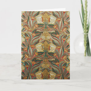 William Morris Style Pink Green Botanical Holiday Card