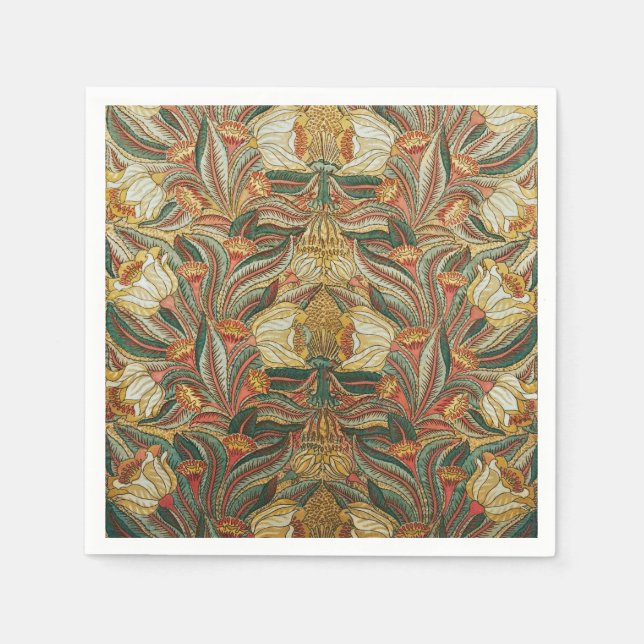 William Morris Style Pink Green Botanical Napkin (Front)