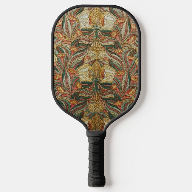 William Morris Style Pink Green Botanical Pickleball Paddle (Front)