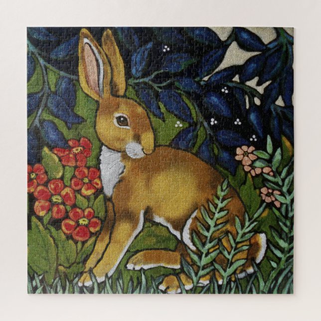 William Morris Style Rabbit Hare Woodland Animal Jigsaw Puzzle (Vertical)