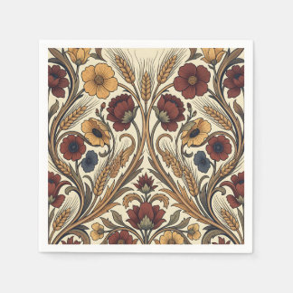 William Morris Style Red Gold Wheat Floral Pattern Napkin