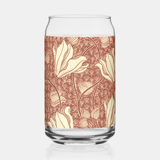 William Morris Style Red Lily Floral Pattern Can Glass (Front)