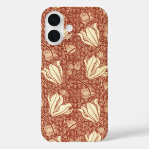 William Morris Style Red Lily Floral Pattern iPhone 16 Case