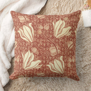 William Morris Style Red Lily Floral Pattern Cushion