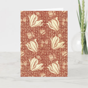 William Morris Style Red Lily Floral Pattern Holiday Card