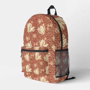 William Morris Style Red Lily Floral Pattern Printed Backpack