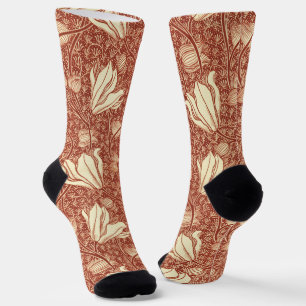 William Morris Style Red Lily Floral Pattern Socks
