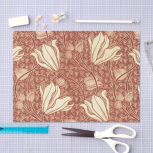 William Morris Style Red Lily Floral Pattern Tissue Paper