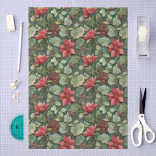 William Morris Style Red Poinsettias Pattern Tissue Paper