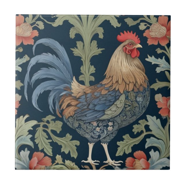 William Morris style Right facing Floral Chicken Tile (Front)