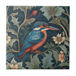 William Morris style Right facing Kingfisher Bird Tile