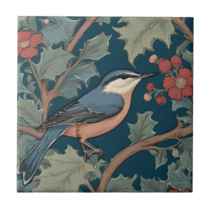 William Morris style Right Facing Nuthatch Bird Tile