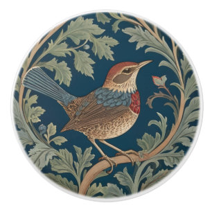 William Morris style Right facing Wren Bird Ceramic Knob