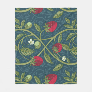 William Morris Style Strawberry Floral Pattern Fleece Blanket