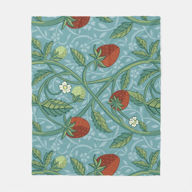 William Morris Style Strawberry Thief Floral Fleece Blanket (Front)