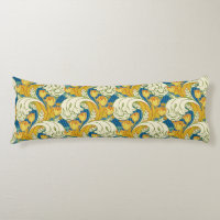 William Morris Style Teal & Gold Tulip Floral Art