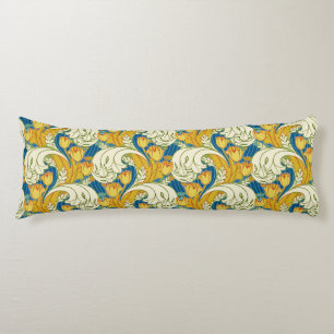 William Morris Style Teal & Gold Tulip Floral Art Body Cushion
