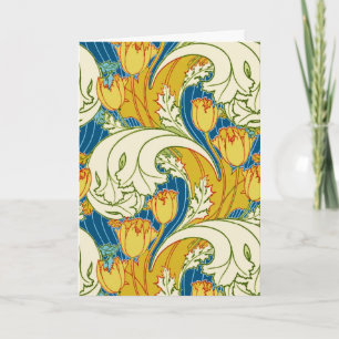 William Morris Style Teal & Gold Tulip Floral Art Holiday Card