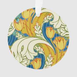 William Morris Style Teal & Gold Tulip Floral Art Ornament
