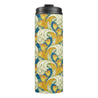 William Morris Style Teal & Gold Tulip Floral Art