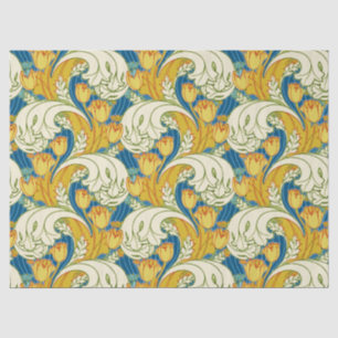 William Morris Style Teal & Gold Tulip Floral Art Tissue Paper