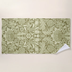 William Morris Sunflower Green Flower Beach Towel