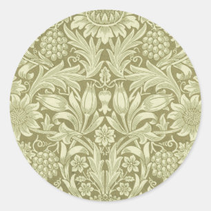 William Morris Sunflower Green Flower Classic Round Sticker
