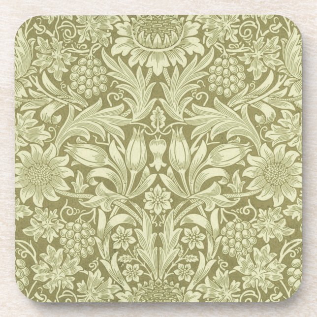 William Morris Sunflower Green Flower  Coaster (Front)