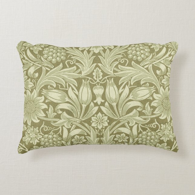 William Morris Sunflower Green Flower  Decorative Cushion (Front)