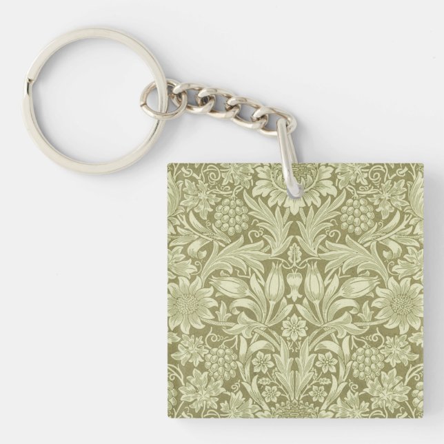 William Morris Sunflower Green Flower  Key Ring (Front)