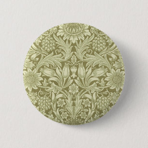 William Morris Sunflower Vintage Olive Damask 6 Cm Round Badge