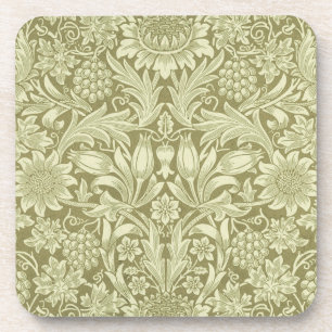 William Morris Sunflower Vintage Olive Damask Coaster