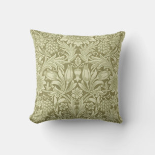 William Morris Sunflower Vintage Olive Damask Cushion