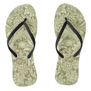 William Morris Sunflower Vintage Olive Damask Jandals