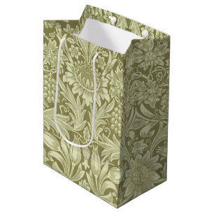 William Morris Sunflower Vintage Olive Damask Medium Gift Bag