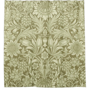 William Morris Sunflower Vintage Olive Damask Shower Curtain