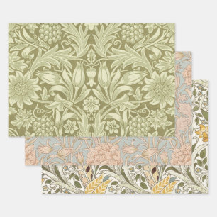 William Morris Sunflower Vintage Olive Damask Wrapping Paper Sheet