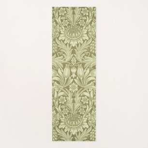 William Morris Sunflower Vintage Olive Damask Yoga Mat