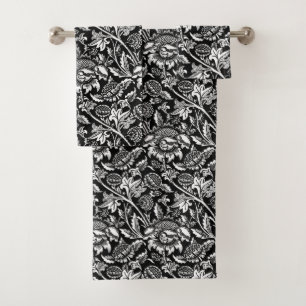 William Morris Sunflowers, Black and White Bath Towel Set